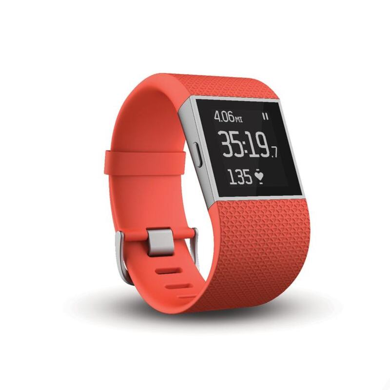 The Fitbit Surge, among the few fitness trackers with built-in GPS and heart-rate monitors. Under normal use, the Surge's battery life lasts up to a week. Fitbit via AP