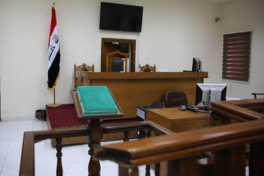 A picture shows a courtroom at Baghdad's Karkh main appeals court building in the western sector of the Iraqi capital on May 29, 2019. AFP