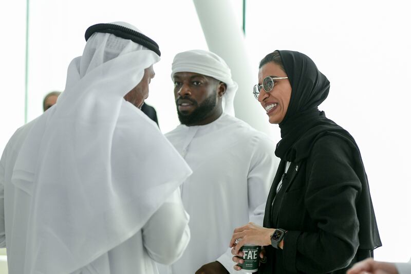 Noura Al Kaabi, Minister of Culture and Youth, met with the creatives who are participating in the Smithsonian Folklife Festival next week; she is pictured here during an event at the Abu Dhabi Youth Hub on Thursday. All Photos: Khushnum Bhandari / The National 
