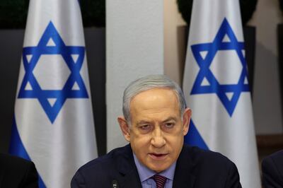 Israeli Prime Minister Benjamin Netanyahu attends the weekly cabinet meeting in Tel Aviv on Sunday. AP