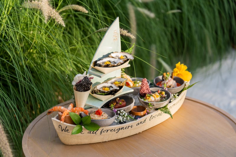 A ship-shape seafood platter at San Beach in Dubai.