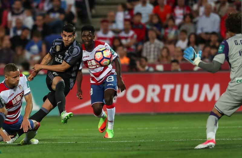 Real Madrid’s Alvaro Morata scores Real Madrid’s third goal. Pepe Marin / Reuters
