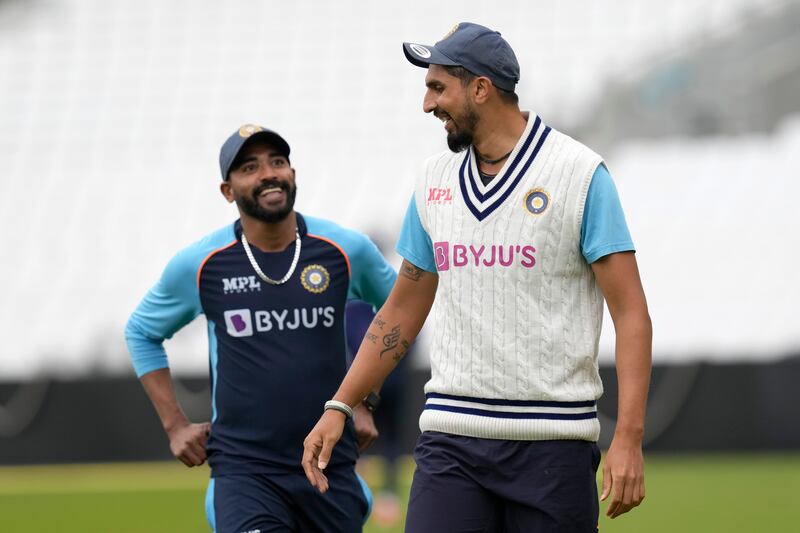 Ishant Sharma, right, and Mohammed Siraj train in London. AP