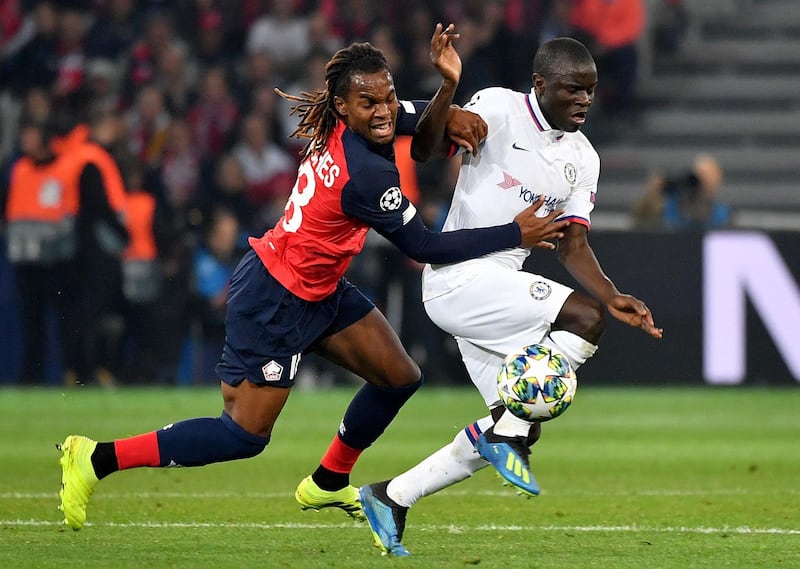 Chelsea's N'Golo Kante, right, vies with Lille's Renato Sanches. AFP