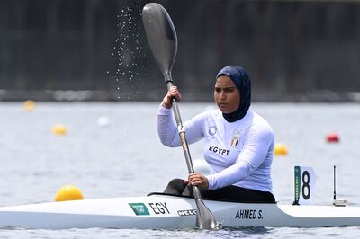 Egypt's Samaa Ahmed in women's kayak single 200m event.