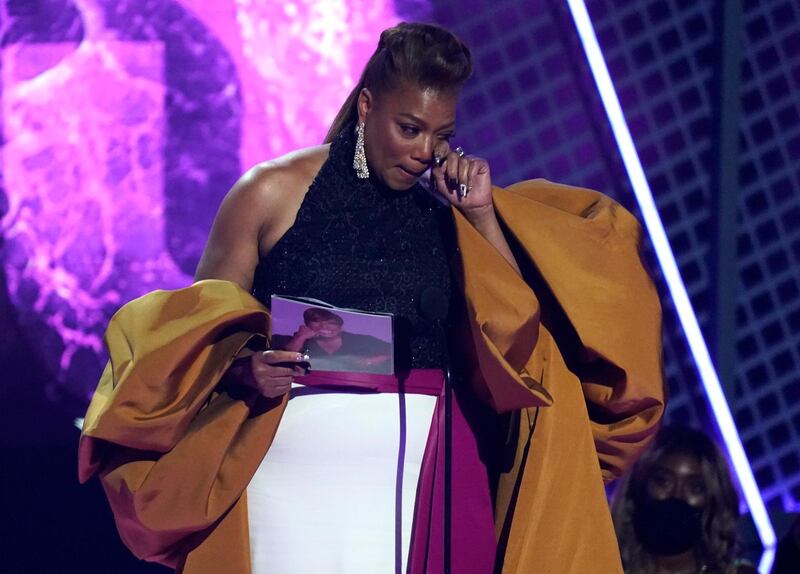 Queen Latifah reacts as she accepts the Lifetime Achievement Award at the BET Awards. AP