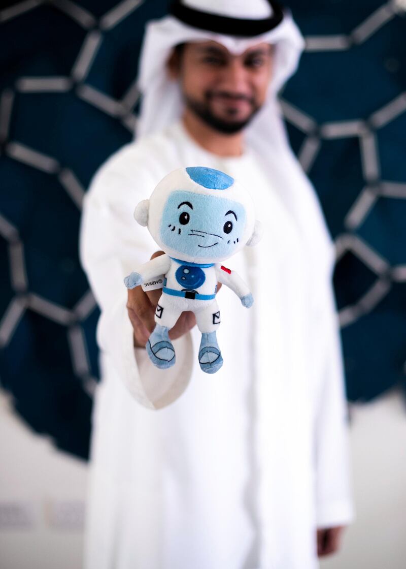 DUBAI, UNITED ARAB EMIRATES.  29 NOVEMBER 2020. 
Saeed Al Emadi holds Suhail, a stuffed toy mascot of the Mohammed Bin Rashid Space Centre (MBRSC). Suhail accompanied Emirati astronaut Hazza Al Mansoori on his space mission.
(Photo: Reem Mohammed/The National)

Reporter:
Section: