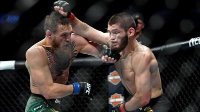 Khabib Nurmagomedov, right, beat Conor McGregor in their October 2018 UFC match marred by a mass brawl after the match. Reuters
