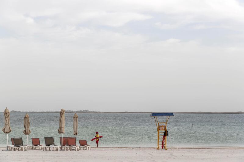 ABU DHABI, UNITED ARAB EMIRATES. 27 MAY 2018. Opening of Hudayriat beach next to Al Bateen beach.Beach facilities with life guards pre opening. (Photo: Antonie Robertson/The National) Journalist: Haneen Dajani. Section: National.