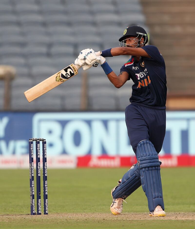 Krunal Pandya made 58 off 31 balls in the first ODI against of England at the MCA Stadium in Pune. Getty