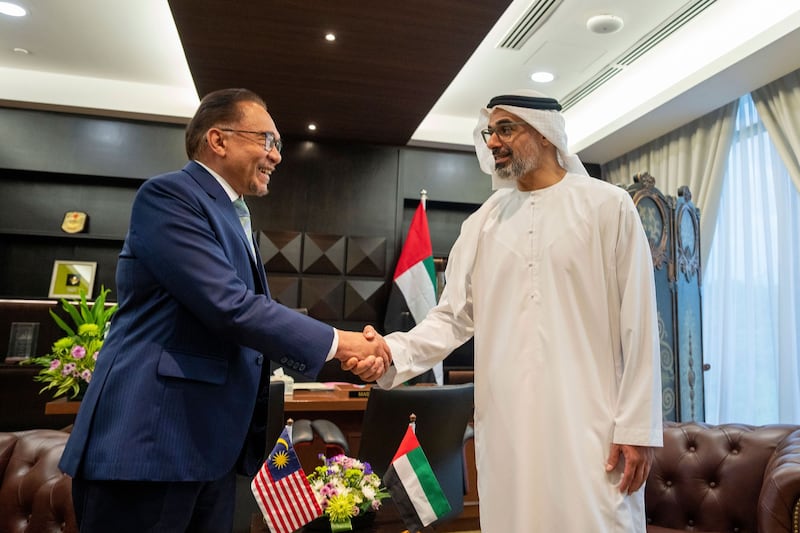 Sheikh Khaled met Malaysian Prime Minister Anwar Ibrahim in Kuala Lumpur on Monday. All photos: Abu Dhabi Media Office