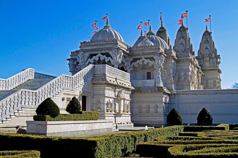 BAPS Shri Swaminarayan Mandir (also commonly known as the Neasden Temple) is a Hindu temple in Neasden, London. Built entirely using traditional methods and materials, the Swaminarayan Mandir has been described as being Britains first authentic Hindu temple. It was also Europes first traditional Hindu stone temple, as distinct from converted secular buildings. Getty Images