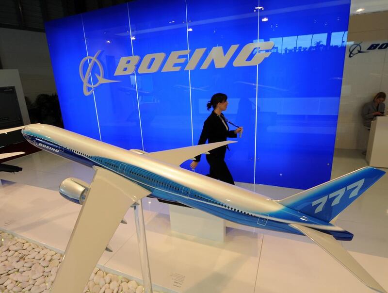 A model of the Boeing 777-300ER . SAudiGulf plans to finalize an order for the jetliner. Roslan Rahman / AFP