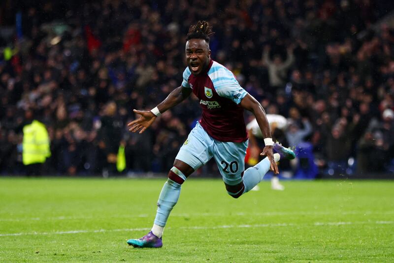 Burnley's Maxwel Cornet celebrates after scoring his team's third goal in the 3-2 Premier League victory over Everton at Turf Moor. Getty