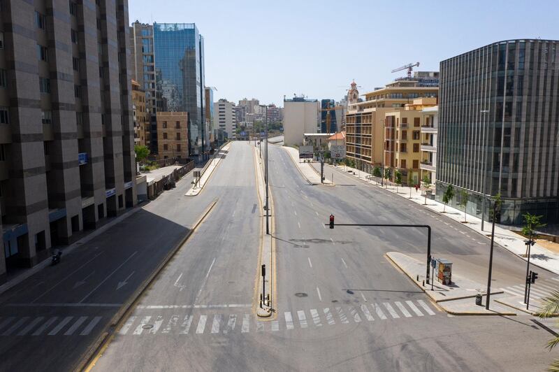 A drone shows deserted streets during the lockdown imposed by the authorities in Beirut, Lebanon.  EPA