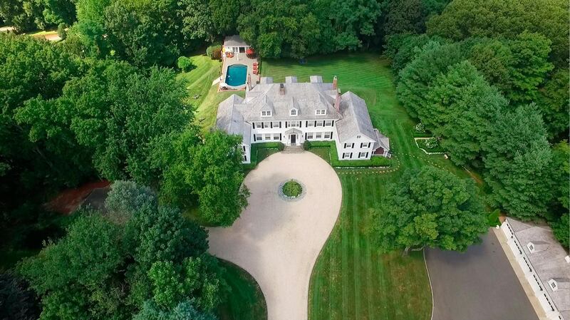 Aerial view of the 5.4-acre Northway estate in Lattingtown, Nassau County, New York