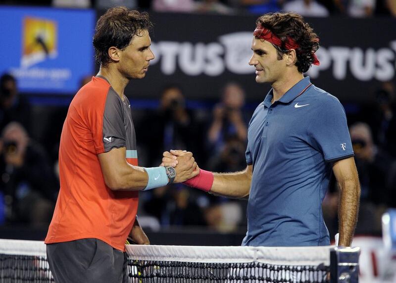 Rafael Nadal of Spain, left, is congratulated by Roger Federer of  Switzerland at the net after Nadal won their semi-final final at the Australian Open in MelbourneAndrew Brownbill / AP Photo
