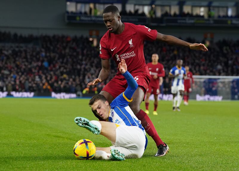 Ibrahima Konate 7 - In the search for positives, Liverpool can look to Ibrahima Konate, who was Jurgen Klopp’s best performer, dealing well with many of Brighton’s best attacks. PA