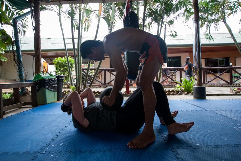 Laura Koot trains P-Noog at Tiger Muay Thai in Phuket, Thailand, Saturday, Jun. 15, 2013. (Photo by Mitch Viquez Â©2013) *** Local Caption ***  20130615_Laura_Koot.06.jpg