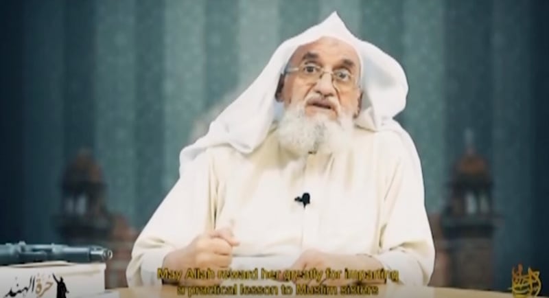 Al Qaeda leader Ayman Al Zawahri appears in a video issued by As Sahab, the terrorist group's media branch, on April 5. AP