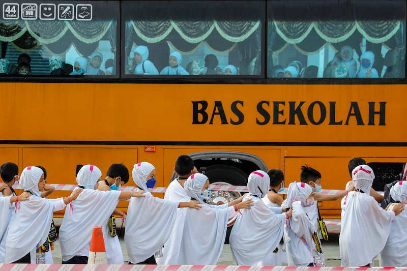 Children arrive for Little Hajj 2022 in Serdang.