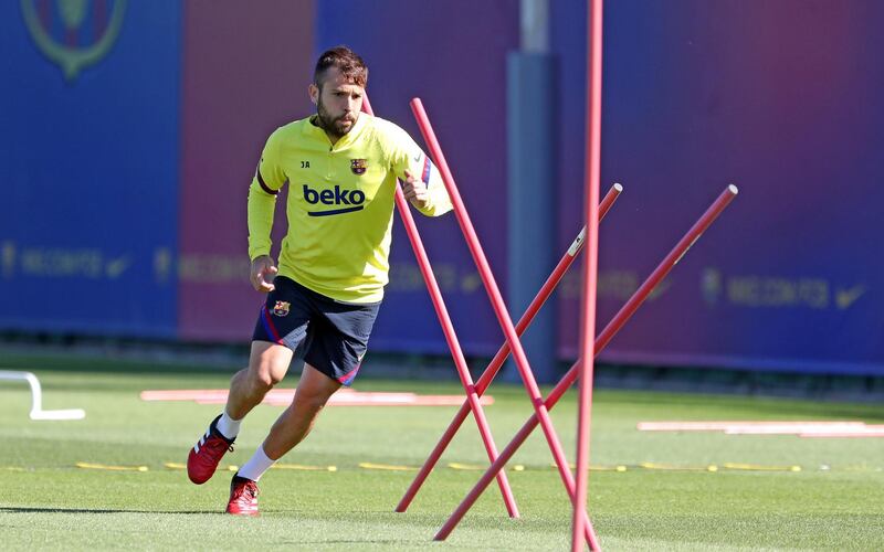 Jordi Alba during a training session at Ciutat Esportiva Joan Gamper. Getty Images