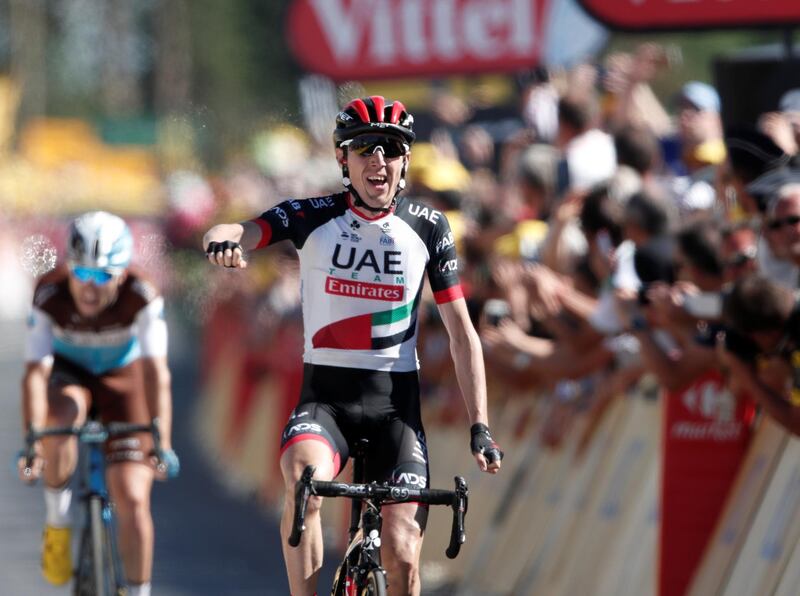 Cycling - Tour de France - The 181-km Stage 6 from Brest to Mur-de-Bretagne Guerleden - July 12, 2018 - UAE Team Emirates rider Daniel Martin of Ireland wins the stage ahead of AG2R La Mondiale rider Pierre Latour of France. REUTERS/Benoit Tessier