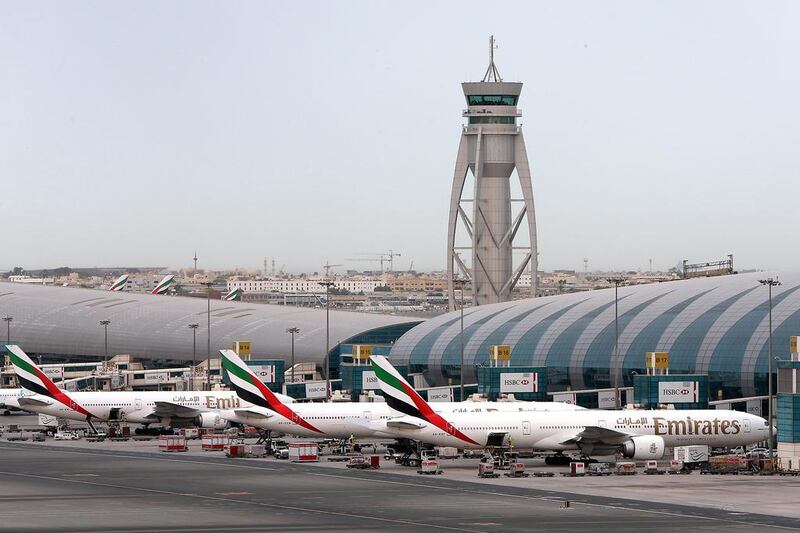 Dubai International Airport Terminal 3 taken from Emirates headquarters in Dubai. Pawan Singh / The National