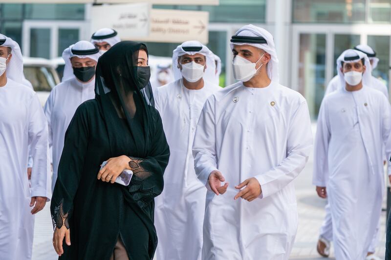 Sheikh Khaled bin Mohamed, member of Abu Dhabi Executive Council and chairman of Abu Dhabi Executive Office, visits the Expo 2020 Dubai site, meets Expo team members and reviews their preparations for the global event that begins on October 1.