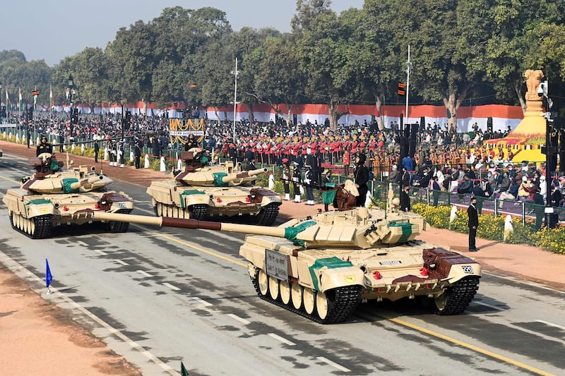 The Indian army's Russian-made T-90 tanks during a Republic Day parade in New Delhi on January 26, 2021.  AFP