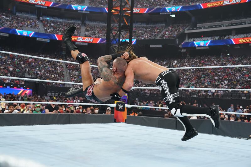 Randy Orton and AJ Styles compete in a Raw tag team championship match. Photo: WWE