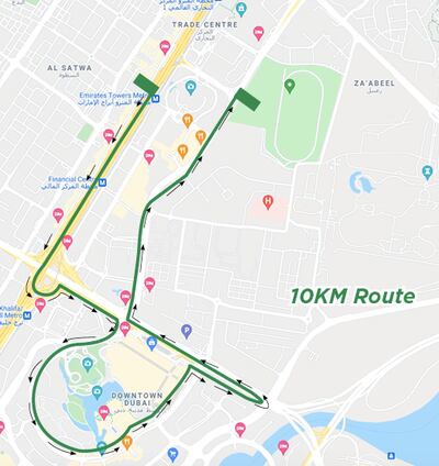 Dubai Run's 10km route. Image: Dubai Run