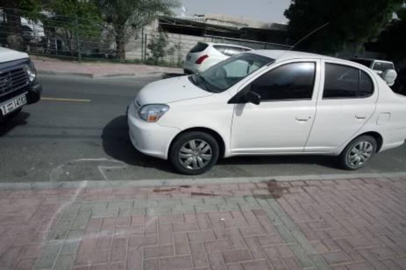 DUBAI, UNITED ARAB EMIRATES - MARCH 7:  Blood stains can be seen on the pavement where Ali Hassan was stabbed to death on Thursday night in the Rashidiya district of Dubai on March 7, 2010. The 13 year-old was killed outside his home by a gang of teens who pulled up in two vehicles and stabbed him eleven times before leaving him on the ground to bleed. A relative found him on the street and drove him to a nearby police station but Ali died in the car before reaching help. His family say the young boy loved football and was recently awarded for being fourth in his class at school. He was the youngest son of six boys and also had four sisters. Several friends and relatives gathered at the family home to mourn their loss. The family is calling for the execution of the teenagers responsible for the killing and say they are worried about the other children's safety in the neighborhood.  (Randi Sokoloff / The National)  For News story by Praveen