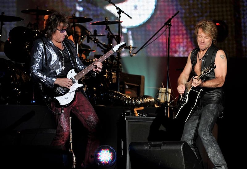 Richie Sambora and Jon Bon Jovi perform on stage during Rock in Rio Festival on June 4, 2010 in Arganda del Rey, Spain. Carlos Alvarez / Getty Images