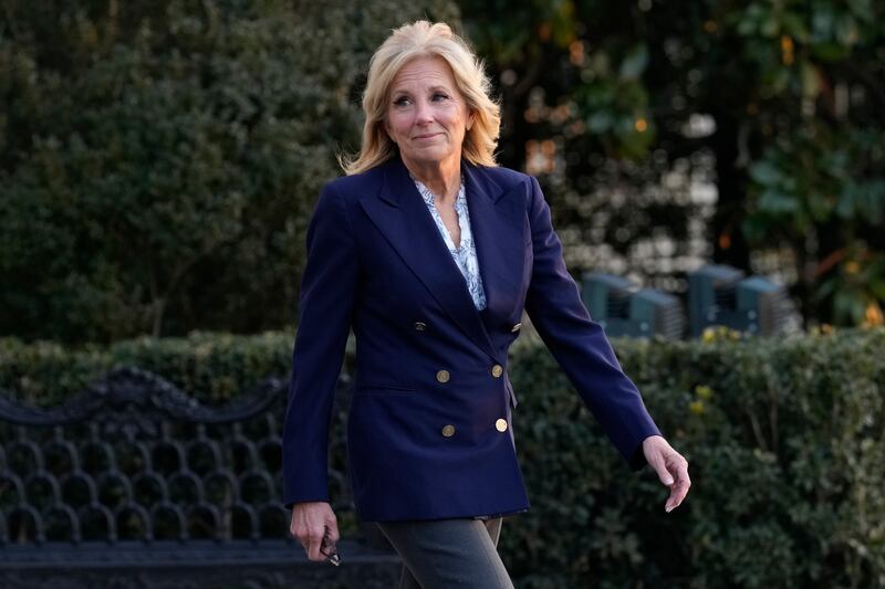 The president's physician said doctors removed two cancerous lesions from US first lady Jill Biden, one above her right eye and another on her chest. AP