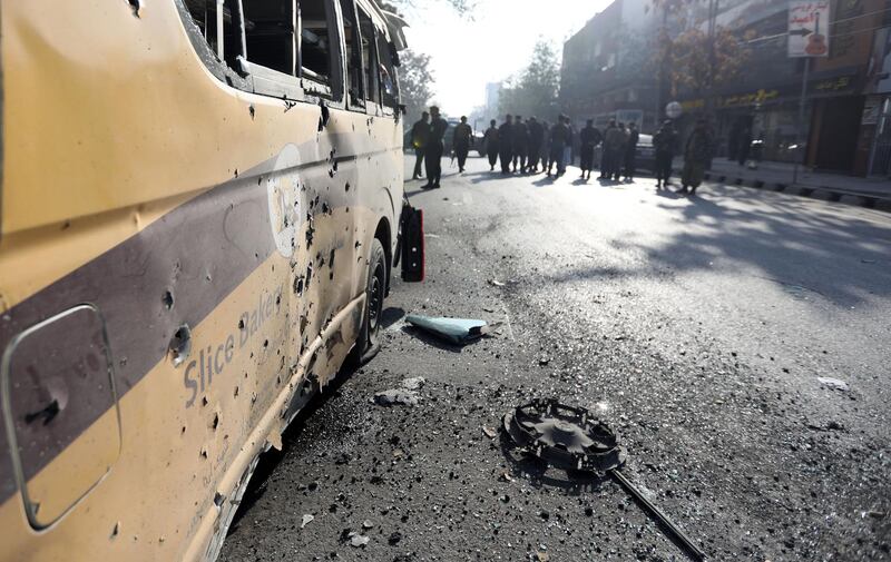 Afghan security forces cordon off the area of a rocket attack site in Kabul, Afghanistan. According to media reports at least one person was killed and three others were injured as several rockets landed on the Afghann capital.  EPA