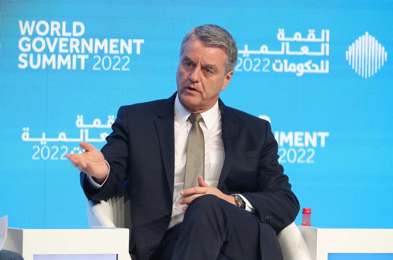 Roberto Azevêdo, the former director general of the World Trade Organisation, speaks at the World Government Summit in Dubai on Tuesday. Pawan Singh / The National