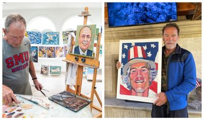 Former US president George W Bush has painted a portrait of actor Arnold Schwarzenegger. Photo: Instagram