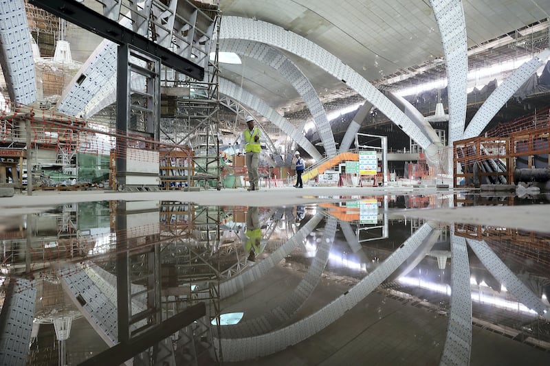 ABU DHABI , UNITED ARAB EMIRATES , NOV 6   – 2017 :- Interior view of the under construction Midfield Terminal Building in Abu Dhabi. (Pawan Singh / The National) Story by Nick Webster 
