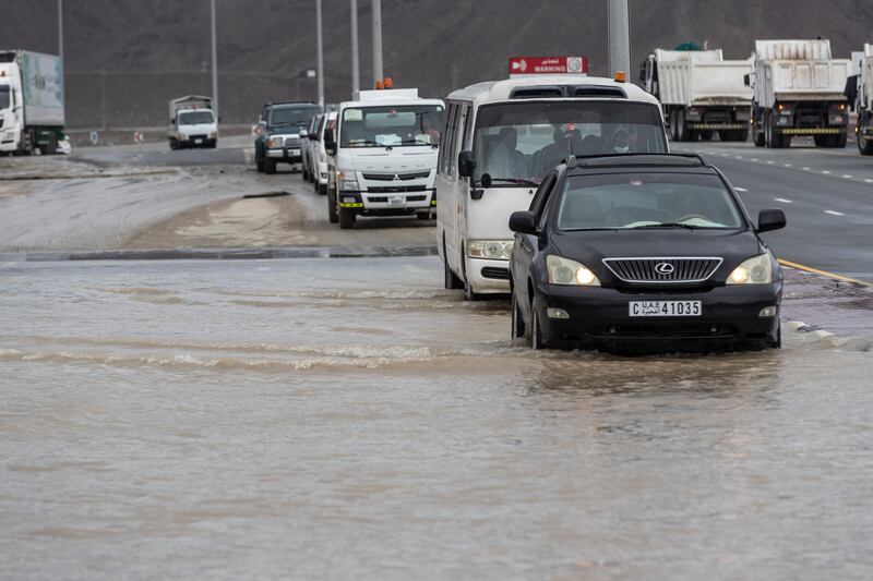 Flooding in Fujairah city with more rains expected.
Antonie Robertson/The National
