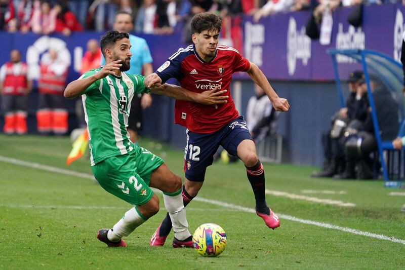 Osasuna winger Abde Ezzalzouli, right, is currently on loan at the club from Barcelona. AFP
