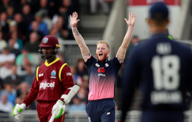 Cricket - England vs West Indies - First One Day International - Emirates Old Trafford, Manchester, Britain - September 19, 2017    England���s Ben Stokes appeals for the wicket of West Indies' Marlon Samuels   Action Images via Reuters/Jason Cairnduff