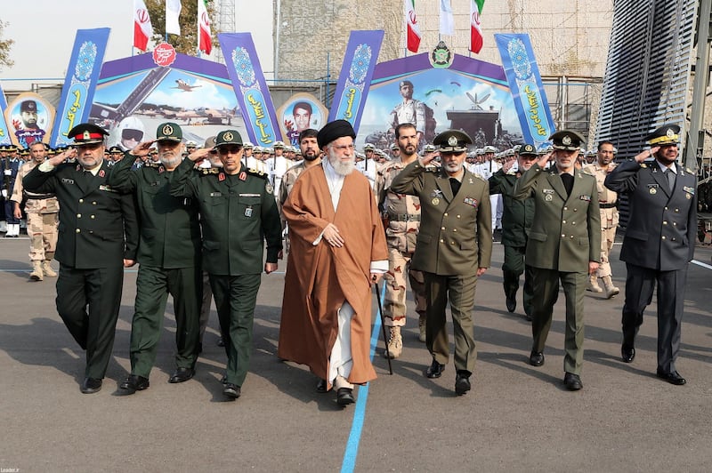 epa07959645 A handout photo made available by the Office of the Supreme Leader shows Iranian supreme leader Ayatollah Ali Khamenei (C) alongside with Iranian military generals during the graduation ceremony of Army cadets in Tehran, Iran, 30 October 2019. Local media reported that Khamenei urged Iraqis and Lebanese to seek their demands within the framework of the law after waves of protests rocked the two countries.  EPA/OFFICE OF SUPREME LEADER / HANDOUT  HANDOUT EDITORIAL USE ONLY/NO SALES