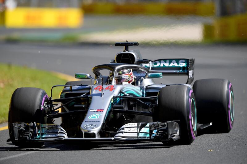 epa06622376 British driver Lewis Hamilton of team Mercedes takes turn 8 during the first practice session for the 2018 Formula One Grand Prix of Australia at the Albert Park circuit in Melbourne, Australia, 23 March 2018.  EPA/JOE CASTRO AUSTRALIA AND NEW ZEALAND OUT