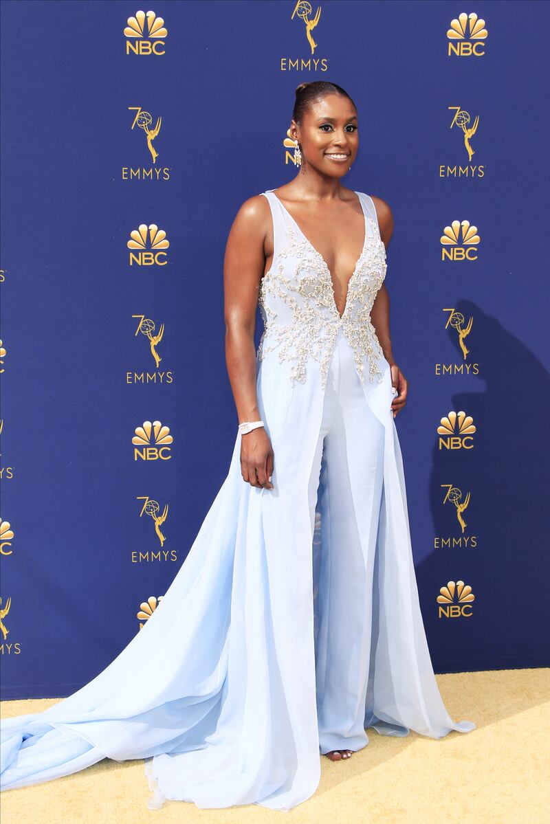 Issa Rae wears Vera Wang to the 2018 Primetime Emmy Awards. EPA