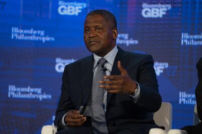 Aliko Dangote, chief executive officer of Dangote Industries Ltd., speaks during the Bloomberg Global Business Forum in New York, U.S., on Wednesday, Sept. 20, 2017. The forum, hosted during UN General Assembly week, brings leaders to work together, through on-the-record mainstage discussions and private bilateral and multilateral meetings, to address the most pressing economic issues facing us today. Photographer: Misha Friedman/Bloomberg