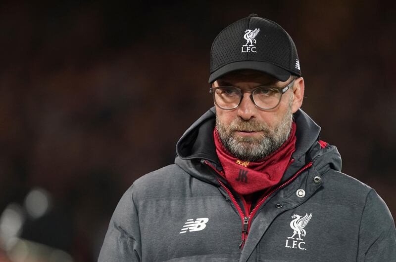 Liverpool's manager Jurgen Klopp waits for the start of the English Premier League soccer match between Liverpool and Sheffield United at Anfield Stadium, Liverpool, England, Thursday, Jan. 2, 2020. (AP Photo/Jon Super)