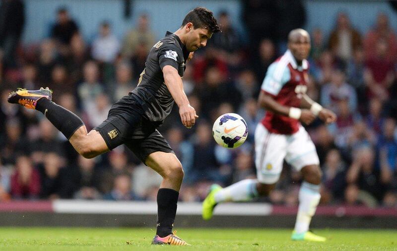 Manchester City centre forward Sergio Aguero tormented West Ham defenders in scoring twice. Andy Rain / EPA