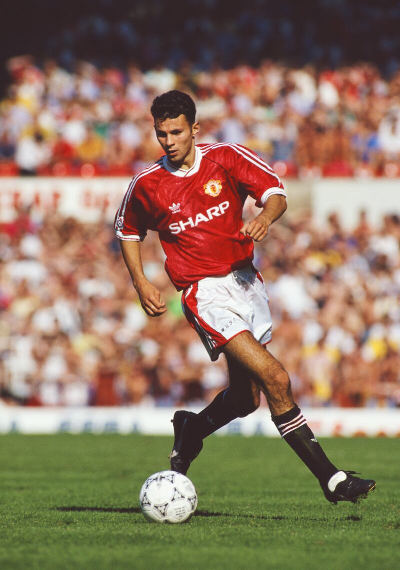 Giggs during a Division One match at Old Trafford in September 1991, the year he made his professional debut for the club. Getty Images