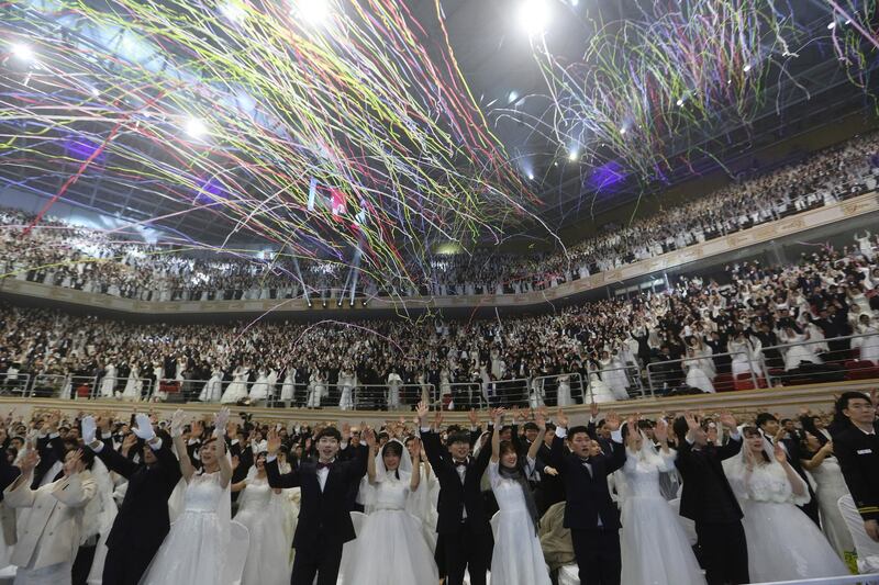 Couples from around the world celebrate in a mass wedding ceremony at the Cheong Shim Peace World Center in Gapyeong, South Korea. AP Photo
